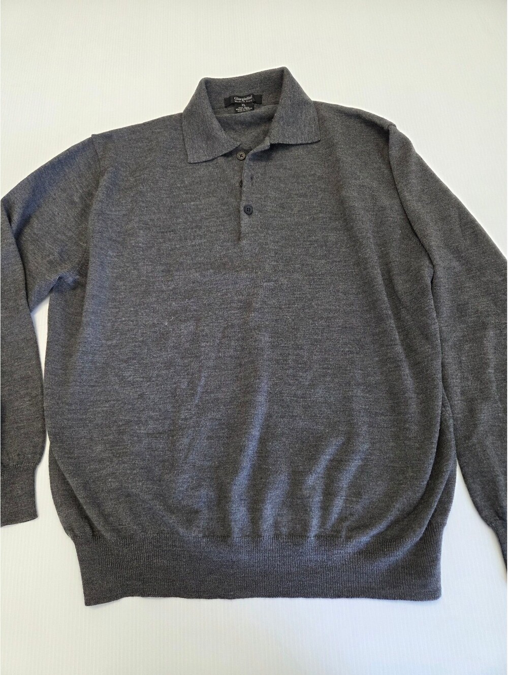 Giorgiolini Men's XL Gray 100% Merino Wool Polo Sweater Made in Italy